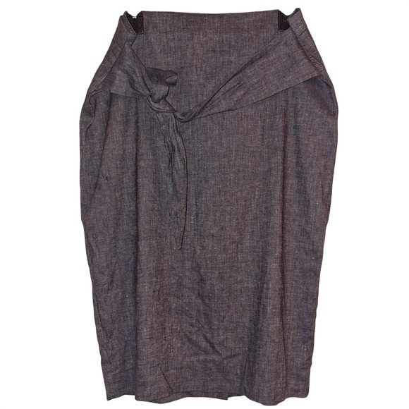 Ann Taylor Dresses & Skirts - Ann Taylor Womens 12T Denim Blue Midi Wrap Skirt Tie Waist‎ Linen Blend